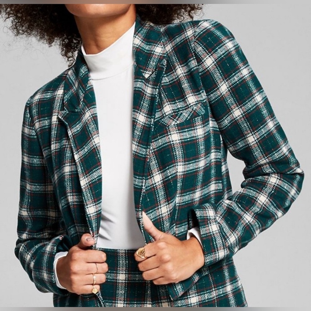 NWT Green Plaid Cropped Blazer